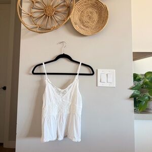 American Rag White Lace-Trim Spaghetti Strap Peplum top, Size XS